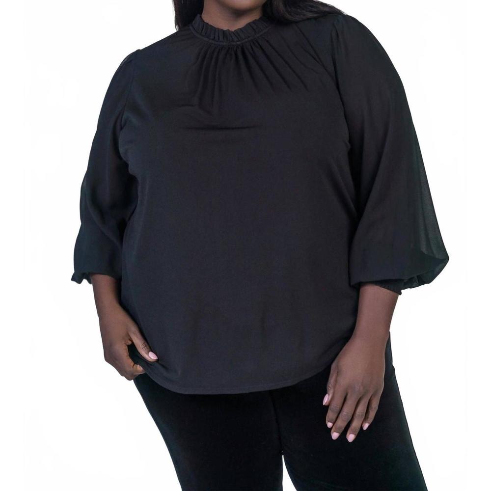 NEW MARÉE POUR TOI knit top with chiffon sleeves - plus in black